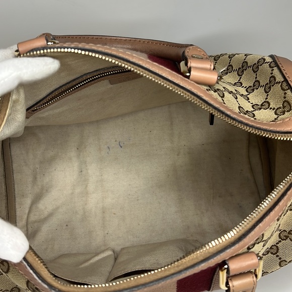 SOLD - Gucci Boston bag pink and burgundy stripe - Picture 8 of 16